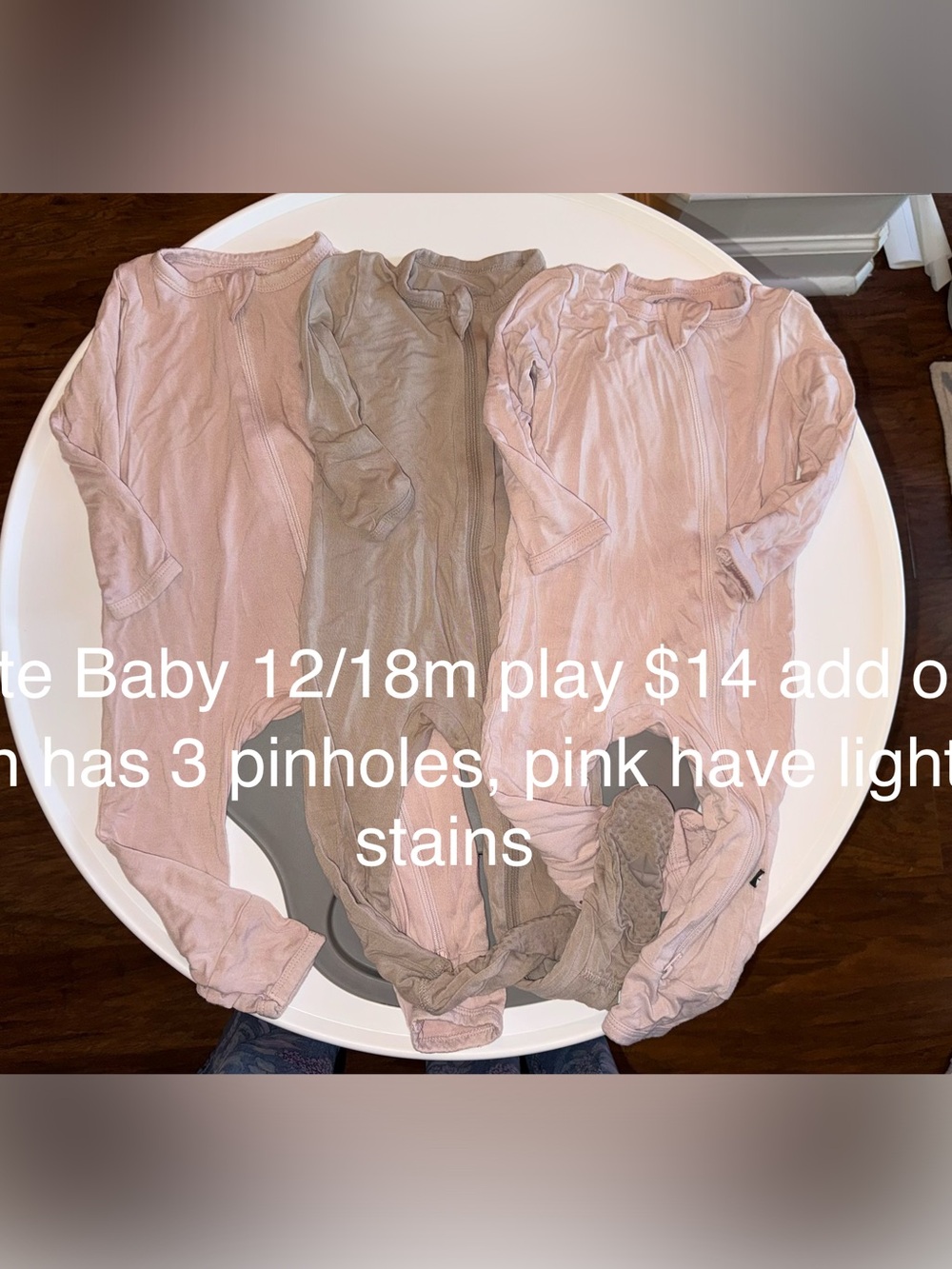 Kyte BABY Pink and Taupe Bamboo Zipper Pajamas Bundle